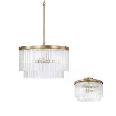 16'' W x 11.5'' H 3-Light Dual Mount Pendant in Aged Brass with Clear Beveled Fluted Glass