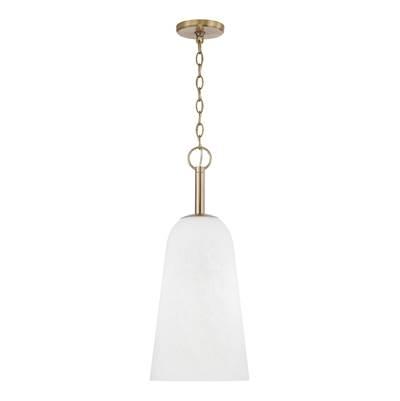 10'' W x 24'' H 1-Light Pendant in Matte Brass with Faux Alabaster Glass by Capital Lighting