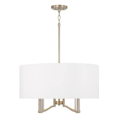 24'' W x 14'' H 4-Light Pendant in Matte Brass with Clear Acrylic Accents and White Fabric Shade by Capital Lighting