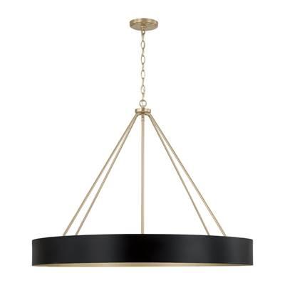 35.75''W x 27.25''H 6-Light Modern Circular Metal Chandelier in Matte Black with Painted Matte Brass Interior