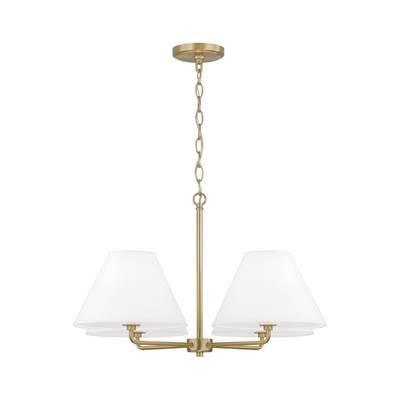 27''W x 15''H 4-Light Chandelier in Matte Brass with White Fabric Shades and Glass Diffusers