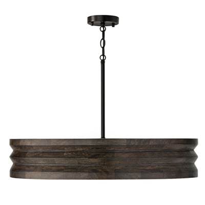 Capital Lighting 30'' W X 18'' H 4-Light Chandelier in Matte Black and Handcrafted Mango Wood in...