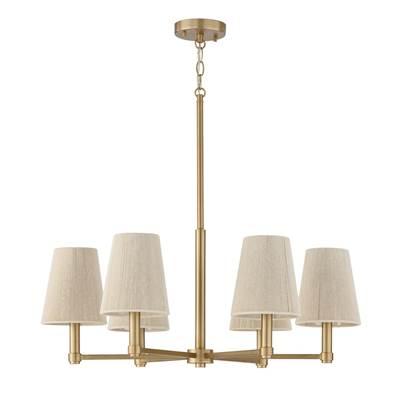 28'' W x 36'' H 6-Light Chandelier in Matte Brass with Tapered Bleached Natural Rope Shades by Capital Lighting