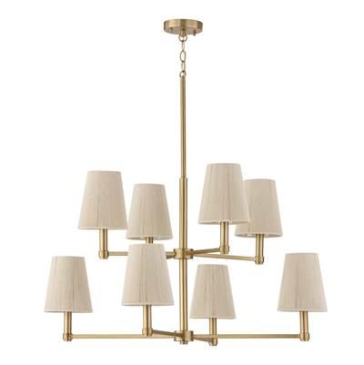 36'' W x 36'' H 8-Light Two-Tier Chandelier in Matte Brass with Tapered Bleached Natural Rope Shades by Capital Lighting
