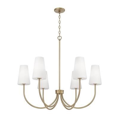 37.25'' W x 26.5'' H 6-Light Transitional Chandelier in Aged Brass with Tapered Soft White Glass by Capital Lighting