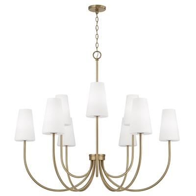 46'' W x 32.25'' H 9-Light Two-Tier Chandelier in Aged Brass with Tapered Soft White Glass by Capital Lighting