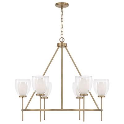 35'' W x 31'' H 6-Light Ring Chandelier in Aged Brass with Layered White and Clear Glass by Capital Lighting