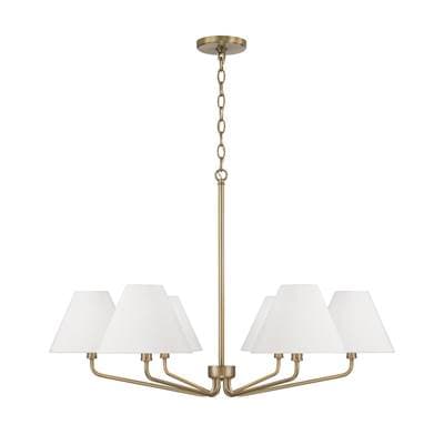 Capital Lighting 34'' W X 22.5'' H 6-Light Angular Chandelier in Aged Brass with Tapered White...