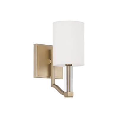 5'' W x 10.25'' H 1-Light Wallchiere Sconce in Matte Brass with Clear Acrylic Accents and Cylindrical White Fabric Shades by Capital Lighting