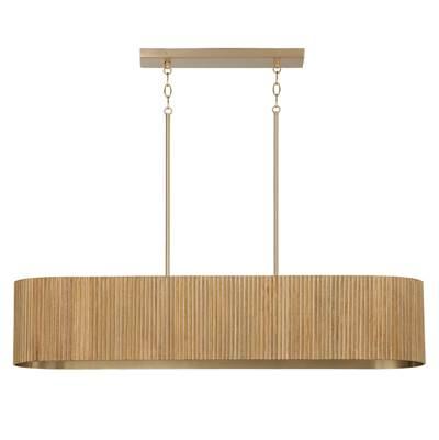 44.25'' W x 9'' H 5-Light Linear Chandelier in in Matte Brass and Handcrafted Fluted Mango Wood in White Wash by Capital Lighting