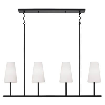 43'' W x 15'' H 4-Light Modern Linear Chandelier in Matte Black with Tapered Soft White Glass