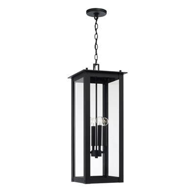 11'' W x 28.5'' H 4-Light Outdoor Rectangular Hanging Lantern in Black with Clear Glass