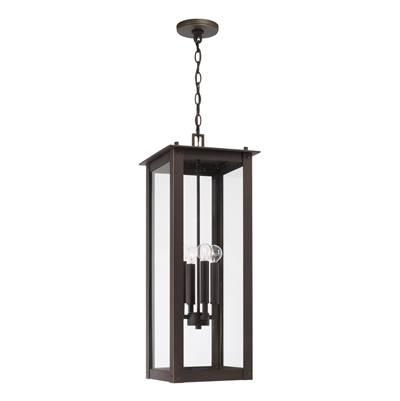 12'' W x 28.5'' H 4-Light Outdoor Rectangular Hanging Lantern in Oiled Bronze with Clear Glass