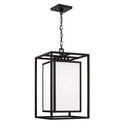 12.50''W x 22''H 1-Light Outdoor Modern Square Rectangle Hanging Lantern in Black with Soft White Glass