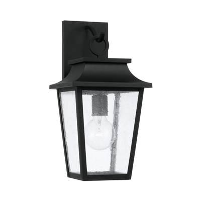 8''W x 16''H 1-Light Outdoor Tapered Wall Lantern in Black with Ripple Glass