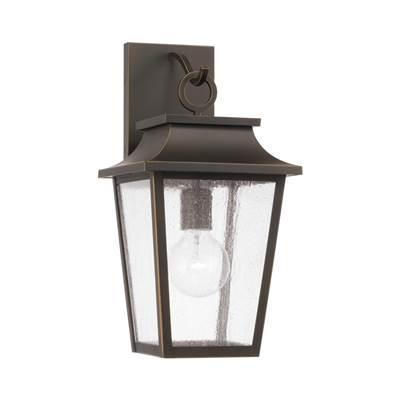 8''W x 16''H  1-Light Outdoor Tapered Wall Lantern in Oiled Bronze with Ripple Glass