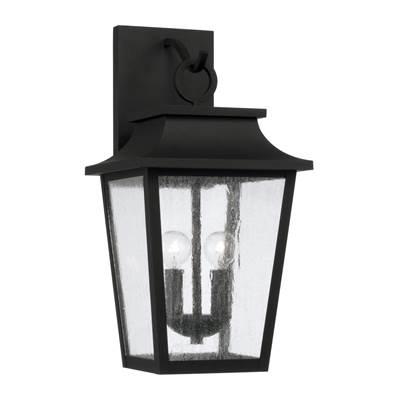 10''W x 20''H 2-Light Outdoor Tapered Wall Lantern in Black with Ripple Glass