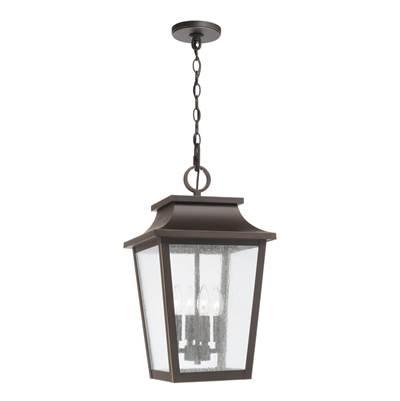 12''W x 21''H 4-Light Outdoor Tapered Hanging Lantern in Oiled Bronze with Ripple Glass by Capital Lighting
