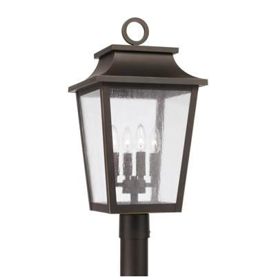 13''W x 23.75''H 4-Light Outdoor Tapered Post Lantern in Oiled Bronze with Ripple Glass
