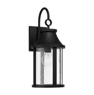 7.50''W x 19''H 1-Light Outdoor Cylindrical Wall Lantern in Black with Seeded Glass by Capital Lighting