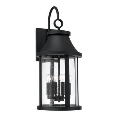 11.50''W x 28''H 4-Light Outdoor Cylindrical Wall Lantern in Black with Seeded Glass by Capital Lighting