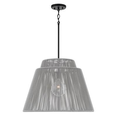 23'' W x 17.25'' H 1-Light Indoor Outdoor Pendant in Matte Black and Hand-wrapped Grey Resin Rope