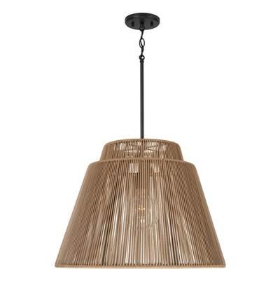 24'' W x 17.25'' H 1-Light Indoor Outdoor Pendant in Matte Black and Hand-wrapped Sienna Resin Rope by Capital Lighting