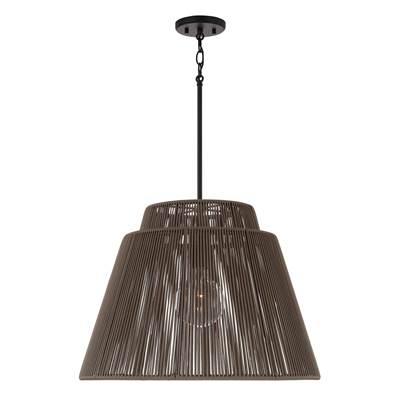 25'' W x 17.25'' H 1-Light Indoor Outdoor Pendant in Matte Black and Hand-wrapped Umber Resin Rope by Capital Lighting