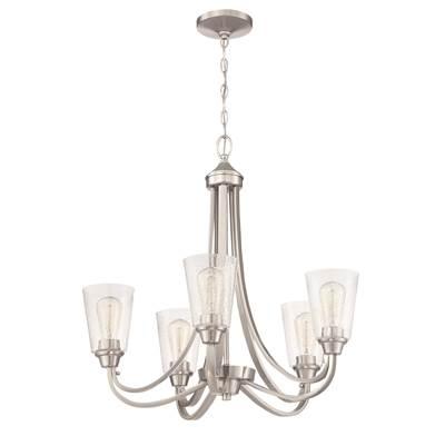Grace 5 Light Chandelier in Brushed Polished Nickel (Clear Seeded Glass)