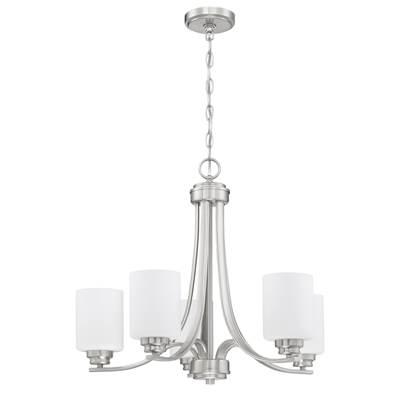 Bolden 5 Light Chandelier in Brushed Polished Nickel (White Glass)