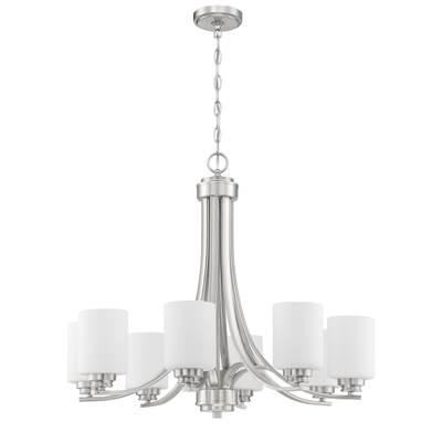 Bolden 8 Light Chandelier in Brushed Polished Nickel (White Glass) by Craftmade