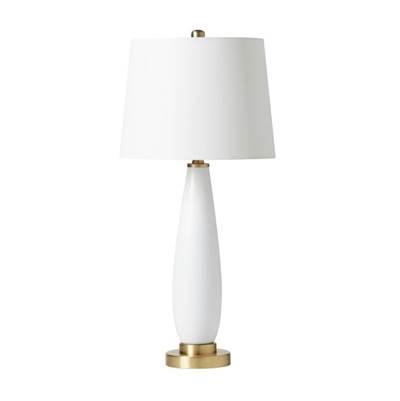 1 Light Glass/Metal Base Table Lamp in White Glass/Satin Brass