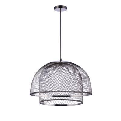 24.25'' Diameter Sculptural Statement Metal Mesh Dome 2 Shade Pendant in Brushed Polished Nickel