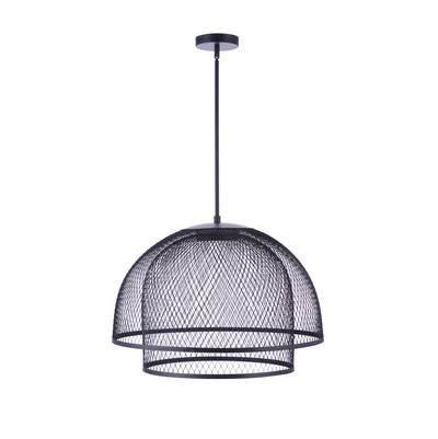 24.25'' Diameter Sculptural Statement Metal Mesh Dome 2 Shade Pendant in Flat Black