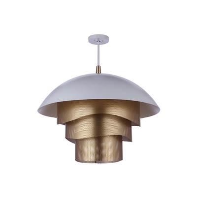 31.25'' Diameter Sculptural Statement Dome Pendant with Perforated Metal Shades in Matte White/Matte Gold