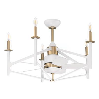 The Reserve 32 24'' 5-Blade Ceiling Fan in White/Satin Brass w/ White Blades,  Integrated Light Kit by Craftmade