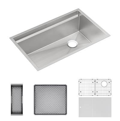Elkay Circuit Chef Workstation Stainless Steel 32-1/2'' x 20-1/2'' x 10'' Single Bowl Undermount Sink Kit with White Polymer Boards