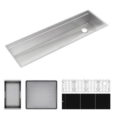 Elkay Circuit Chef Workstation Stainless Steel 59-1/2'' x 20-1/2'' x 10'' Single Bowl Undermount Sink Kit with Black Polymer Boards