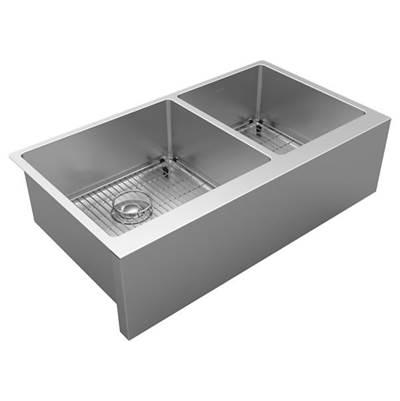 16 Gauge Stainless Steel 35-7/8'' x 20-14'' x 9'' Double Bowl Farmhouse Undermount Kitchen Sink Kit - Large Apron Front by Elkay Reserve Selection