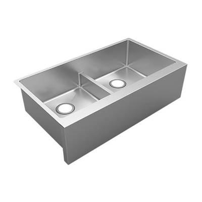 16 Gauge Stainless Steel 35-7/8'' x 20-14'' x 9'' Double Bowl Farmhouse Undermount Kitchen Sink with Aqua Divide - Large Apron Front by Elkay Reserve Selection
