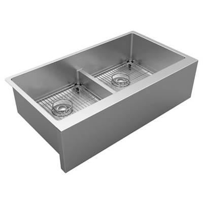 16 Gauge Stainless Steel 35-7/8'' x 20-14'' x 9'' Double Bowl Farmhouse Undermount Kitchen Sink Kit with Aqua Divide - Large Apron Front by Elkay Reserve Selection