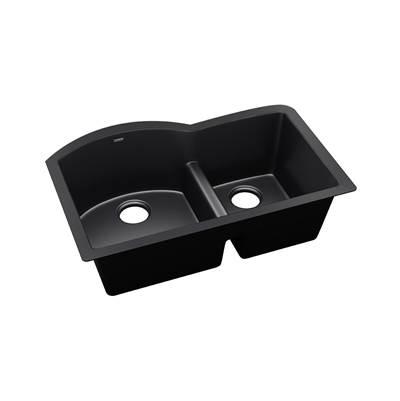 Elkay Quartz Luxe 33'' x 22'' x 10'' Offset 60/40 Double Bowl Undermount Sink with Aqua Divide Caviar by Elkay Reserve Selection