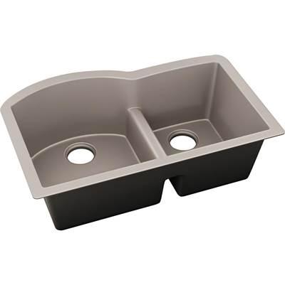 Elkay Quartz Luxe 33'' x 22'' x 10'' Offset 60/40 Double Bowl Undermount Sink with Aqua Divide Silvermist by Elkay Reserve Selection