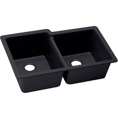 Elkay Quartz Luxe 33'' x 20-1/2'' x 9-1/2'' Offset Double Bowl Undermount Sink Caviar by Elkay Reserve Selection