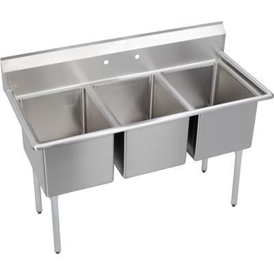 3 Compartment Sink, 57X26 OA, 16X20 Bowl, 14 Deep, No DBs, SS Legs, 16 GA 300 Series SS, NSF by Elkay