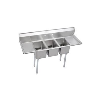 3 Compartment Sink, 58X20 OA, 10X14 Bowl, 10 Deep, L & R 12 DBs, SS Legs, 16 GA 300 Series SS, NSF