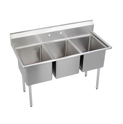 3 Compartment Sink, 63X24 OA, 18X18 Bowl, 12 Deep, No DBs, SS Legs, 16 GA 300 Series SS, NSF