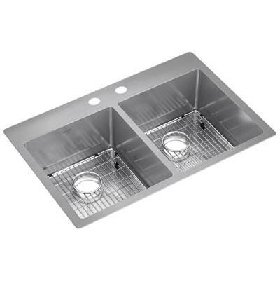 18 Gauge Stainless Steel 33'' x 22'' x 9'' Double Bowl Dual Mount Kitchen Sink Kit