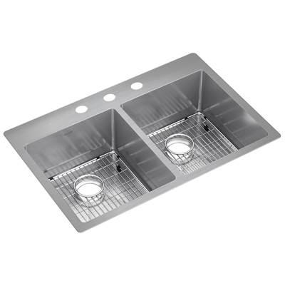 18 Gauge Stainless Steel 33'' x 22'' x 9'' Double Bowl Dual Mount Kitchen Sink Kit