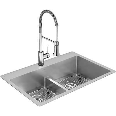 18 Gauge Stainless Steel 33'' x 22'' x 9'' Double Bowl Dual Mount Kitchen Sink Kit with Faucet